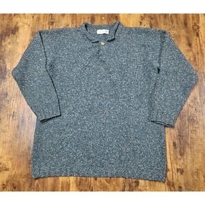 Irelans Eye Fisherman Sweater Green Wool Silk Flecked One Button Pullover Men XL